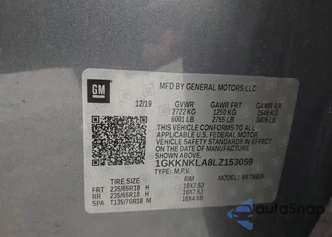 2020 GMC Acadia Fwd Sle z USA, uszkodzony, nr VIN 1GKKNKLA8LZ153059